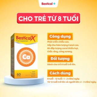 [Mua 3 tặng 1 quà tự chọn] Canxi Bestical X 60 viên - Bổ sung canxi, d3, k2 cho trẻ từ 8 tuổi