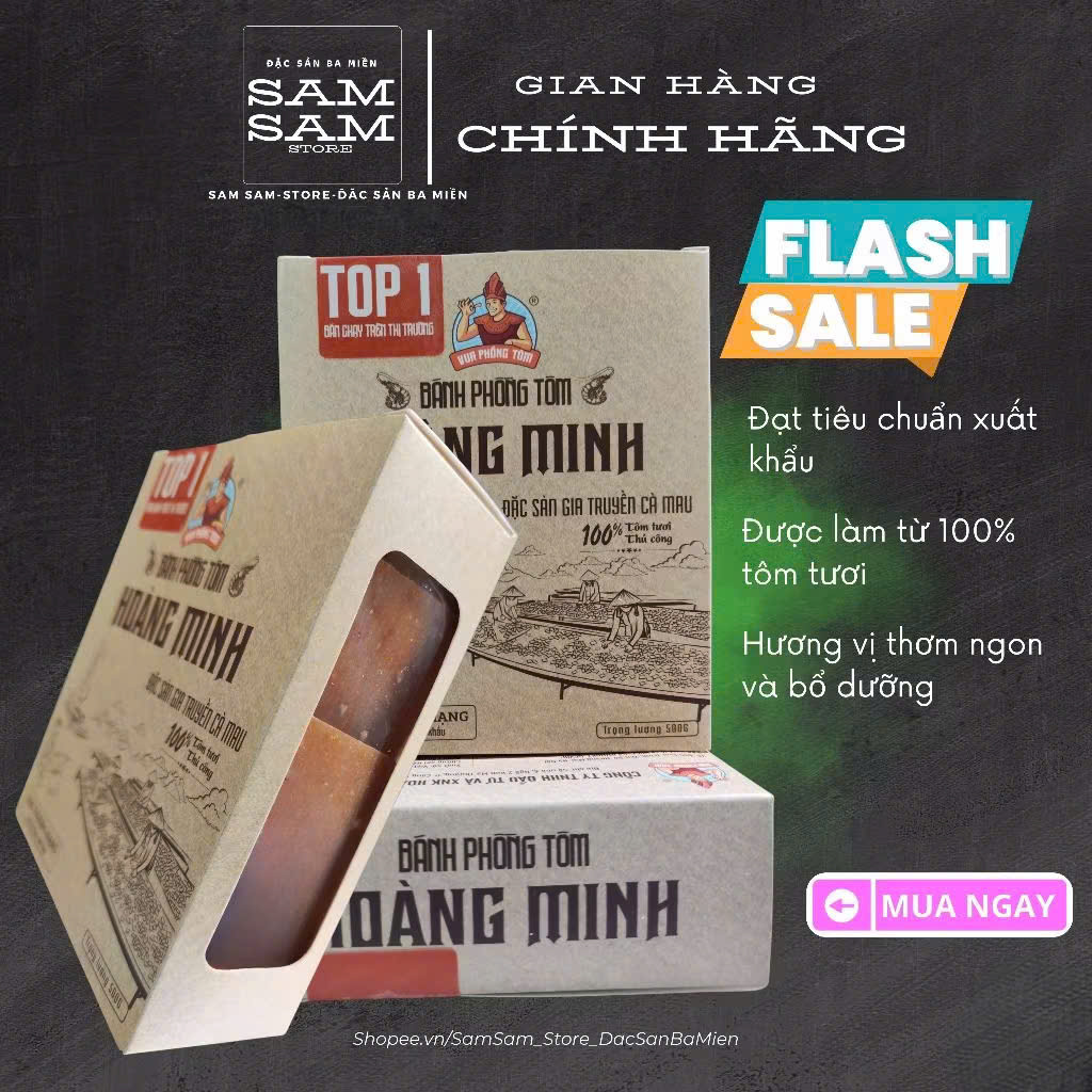[HỘP] Bánh Phồng Tôm Năm Căn Loại Thượng Hạng Thương Hiệu Hoàng Minh Khối Lượng Tịnh 500G - Đặc Sản Gia Truyền Cà Mau