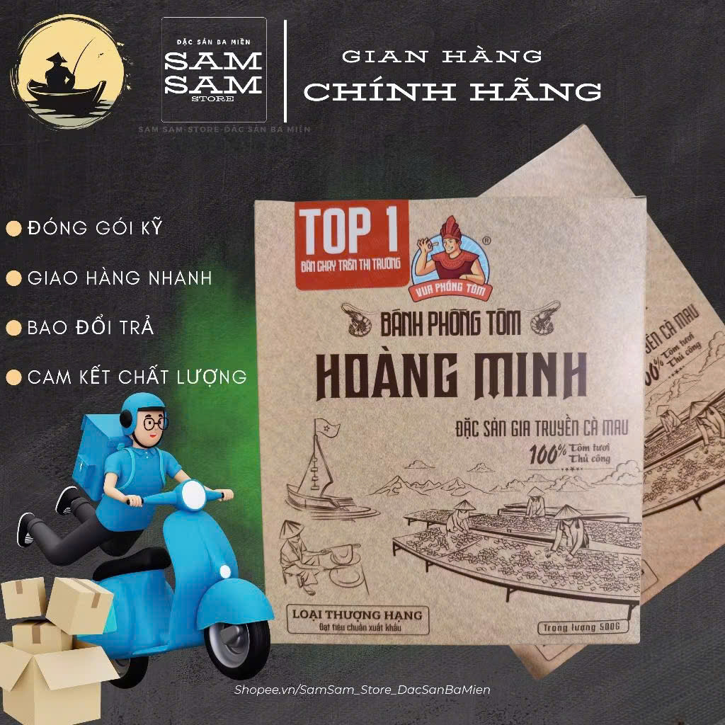 [HỘP] Bánh Phồng Tôm Năm Căn Loại Thượng Hạng Thương Hiệu Hoàng Minh Khối Lượng Tịnh 500G - Đặc Sản Gia Truyền Cà Mau