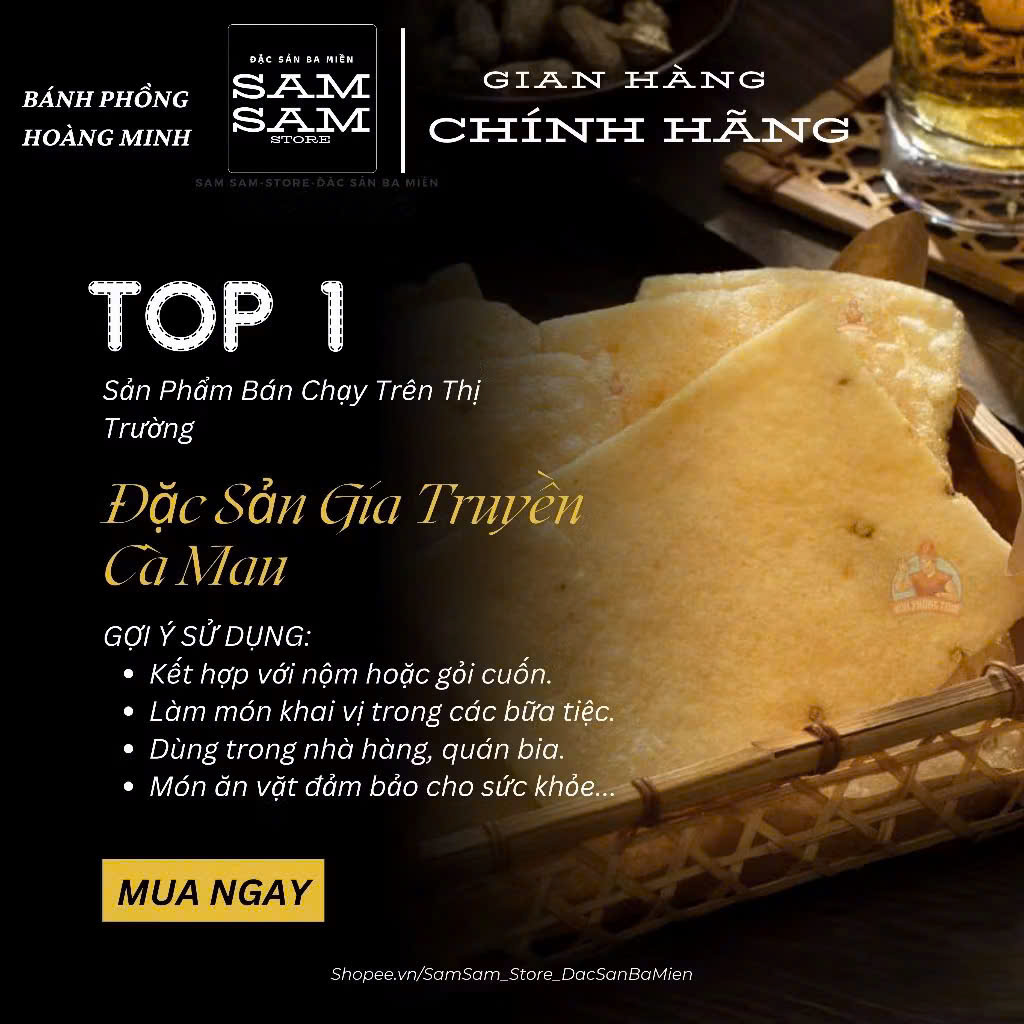 [HỘP] Bánh Phồng Tôm Năm Căn Loại Thượng Hạng Thương Hiệu Hoàng Minh Khối Lượng Tịnh 500G - Đặc Sản Gia Truyền Cà Mau