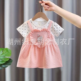 Váy bé gái dạng yếm xinh xắn cho bé 0-2 tuổi trái tim to mặc đi học đi chơi thun cotton D1088