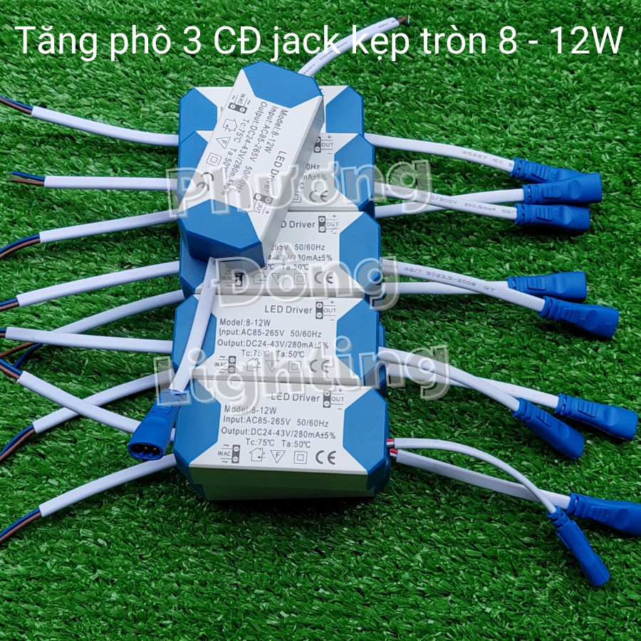 Bộ 5 Tăng phô đèn LED Âm trần Ốp trần - Jack kẹp tròn 3 chế độ 8-12w.
