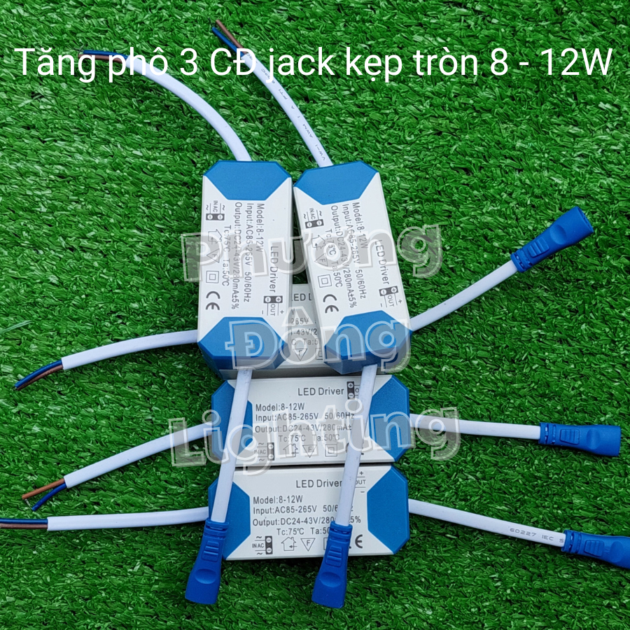 Bộ 5 Tăng phô đèn LED Âm trần Ốp trần - Jack kẹp tròn 3 chế độ 8-12w.