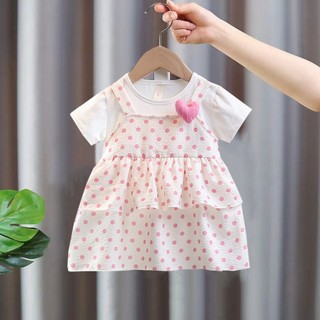 Váy thun cotton cho bé gái 6-11kg chấm bi nhỏ xinh phù hợp đi học mặc nhà D1089