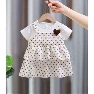 Váy thun cotton cho bé gái 6-11kg chấm bi nhỏ xinh phù hợp đi học mặc nhà D1089