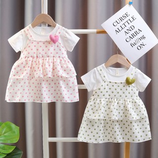 Váy thun cotton cho bé gái 6-11kg chấm bi nhỏ xinh phù hợp đi học mặc nhà D1089