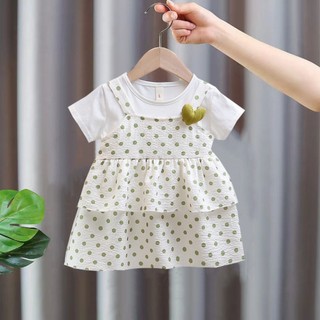 Váy thun cotton cho bé gái 6-11kg chấm bi nhỏ xinh phù hợp đi học mặc nhà D1089