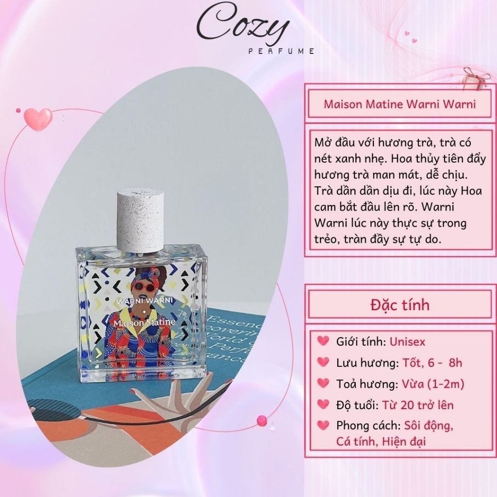 Nước hoa unisex Mais0n Matine Warni Warni Chiết 5ml/10ml Hương thơm Cá tính, Hiện đại - Cozy Perfume