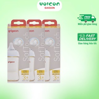 Bình sữa Thuỷ Tinh / PP Plus/ PPSU Plus Pigeon Softouch thế hệ III cổ rộng 160ml/240ml