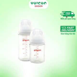 Bình sữa Thuỷ Tinh / PP Plus/ PPSU Plus Pigeon Softouch thế hệ III cổ rộng 160ml/240ml