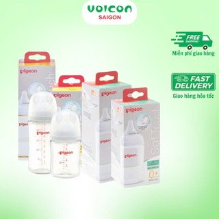 Bình sữa Thuỷ Tinh / PP Plus/ PPSU Plus Pigeon Softouch thế hệ III cổ rộng 160ml/240ml