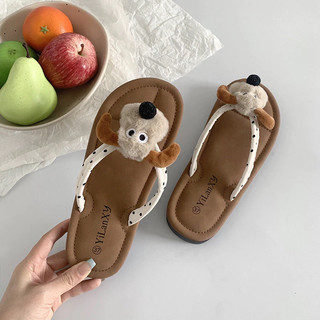 Dép tông xỏ ngón NGATODER đế nâu bản mới gắn đầu chó siu cute