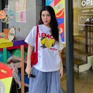 Áo Phông Cổ Tròn Phối Chanh Lemon Trẻ Trung Sành Điệu Chất Liệu Cotton Mùa Hè Thoáng Mát Mền Mịn