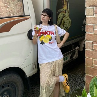 Áo Phông Cổ Tròn Phối Chanh Lemon Trẻ Trung Sành Điệu Chất Liệu Cotton Mùa Hè Thoáng Mát Mền Mịn