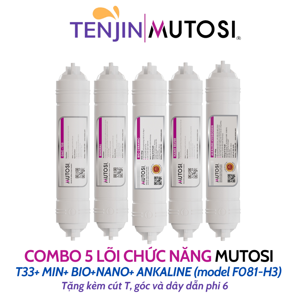 Combo 5 Lõi Chức Năng Mutosi Bổ Sung Khoáng Và Cân Bằng PH T33, Min, Nano, Bio, Alka