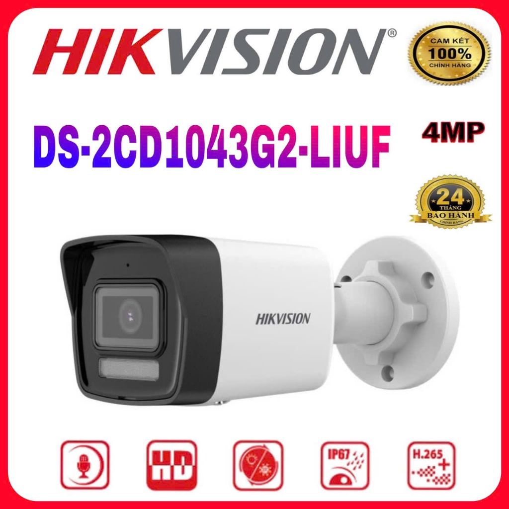Camera IP hồng ngoại 4.0 Megapixel HIKVISION DS-2CD1043G2-LIUF | Shopee ...