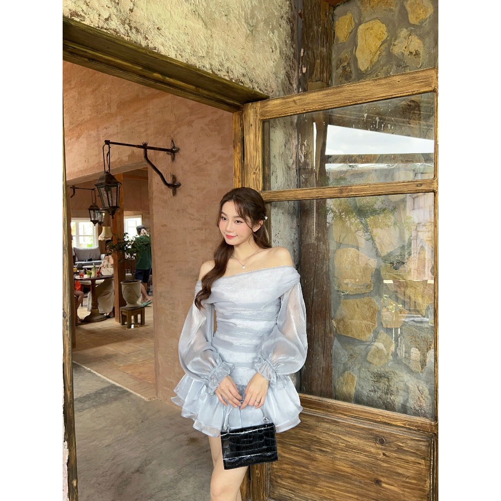 Ảnh Đầm Nữ Mini Trễ Vai Voan Tơ Nhún Eo Form Xòe Dễ Thương  -MINSKI DRESS - GOÛT DE JUN 3