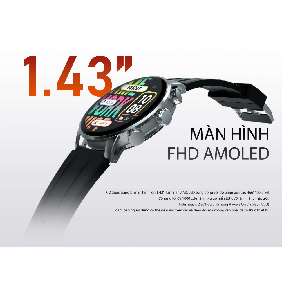 Ảnh Đồng hồ thông minh Kieslect KR 2 | 1.43 inch | AMOLED Super Dynamic | 360mAh | Nghe gọi trực tiếp | Chính Hãng 2