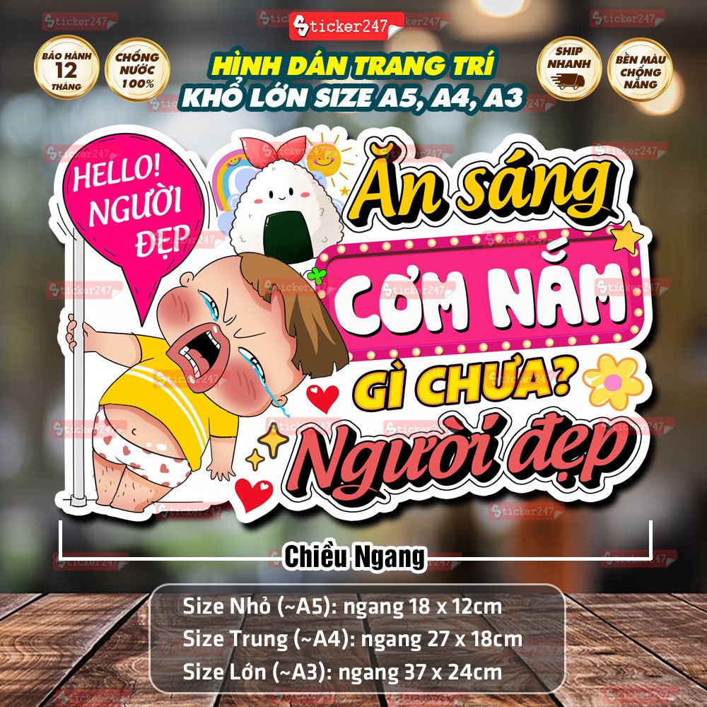 Decal Ăn Sáng Cơm Nắm Gì Chưa Người Đẹp 🍓 Hình Dán/Ép Plastic Quỳnh Aka ...