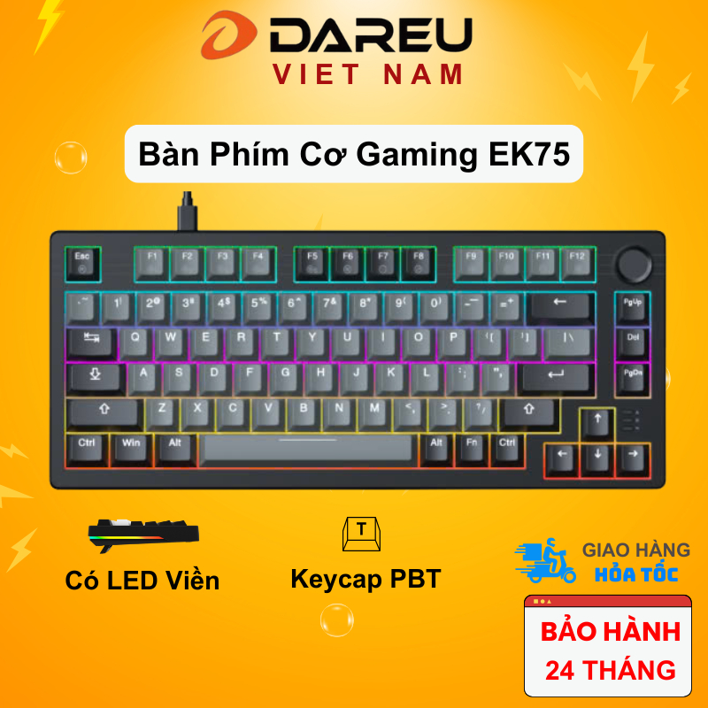 Bàn phím cơ Gaming DAREU EK75 Grey Black (Multi-Led, PBT Double Shot OEM profile) | BigBuy360 - bigbuy360.vn