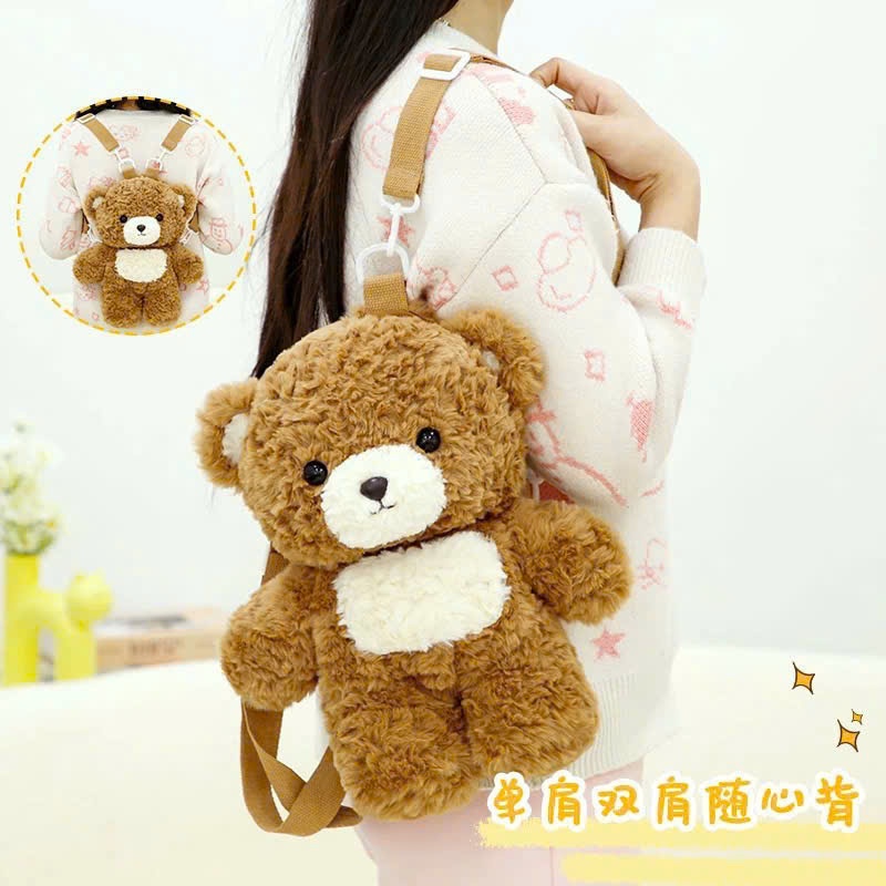 Balo gấu bông teddy bụng trắng túi đeo gấu bông teddy ngăn đựng khoá kéo rộng dãi chất liệu vải lông cừu cao cấp