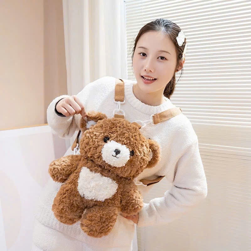 Balo gấu bông teddy bụng trắng túi đeo gấu bông teddy ngăn đựng khoá kéo rộng dãi chất liệu vải lông cừu cao cấp