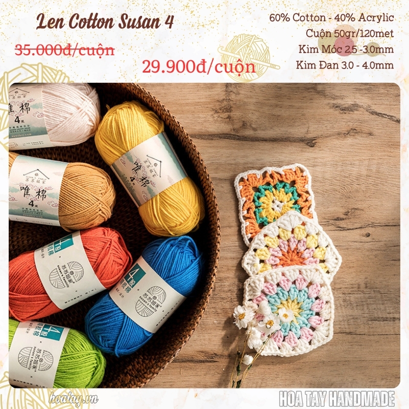 Len Sợi Cotton Susan 4 dùng đan móc khăn áo, nón mũ, thú bông | Shopee ...