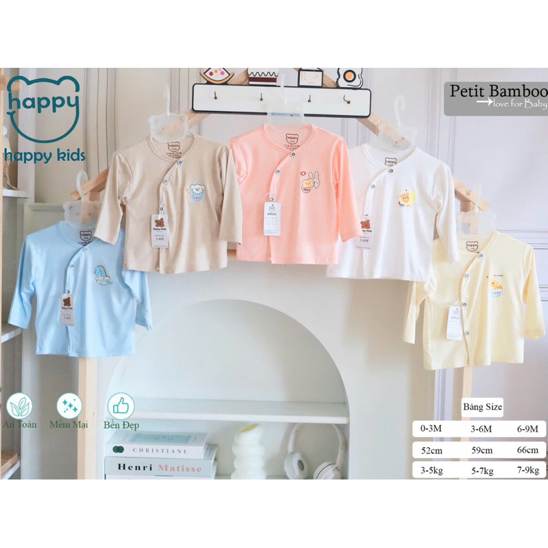 (HK 010) Combo 3-5 Áo Dài Tay HAPPY KIDS Sơ Sinh PepTit Thoáng Mát, Mềm Mịn Cho Bé Yêu từ 3-10kg