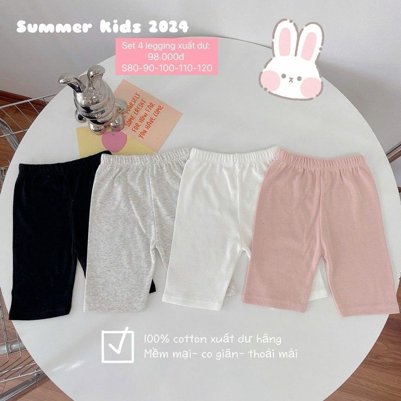 Set 4 quần legging cotton xuất dư quốc dân siêu mềm mại thoải mái cho bé yêu 11-20kg