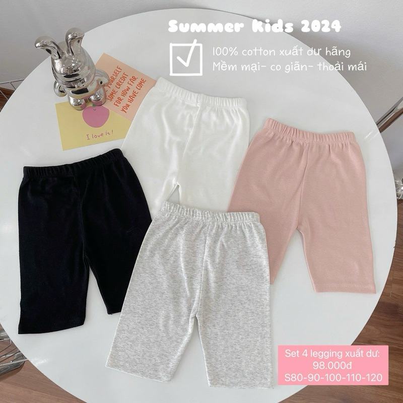 Set 4 quần legging cotton xuất dư quốc dân siêu mềm mại thoải mái cho bé yêu 11-20kg