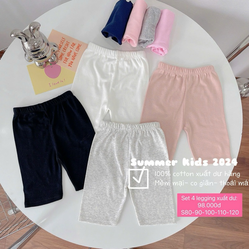 Set 4 quần legging cotton xuất dư quốc dân siêu mềm mại thoải mái cho bé yêu 11-20kg
