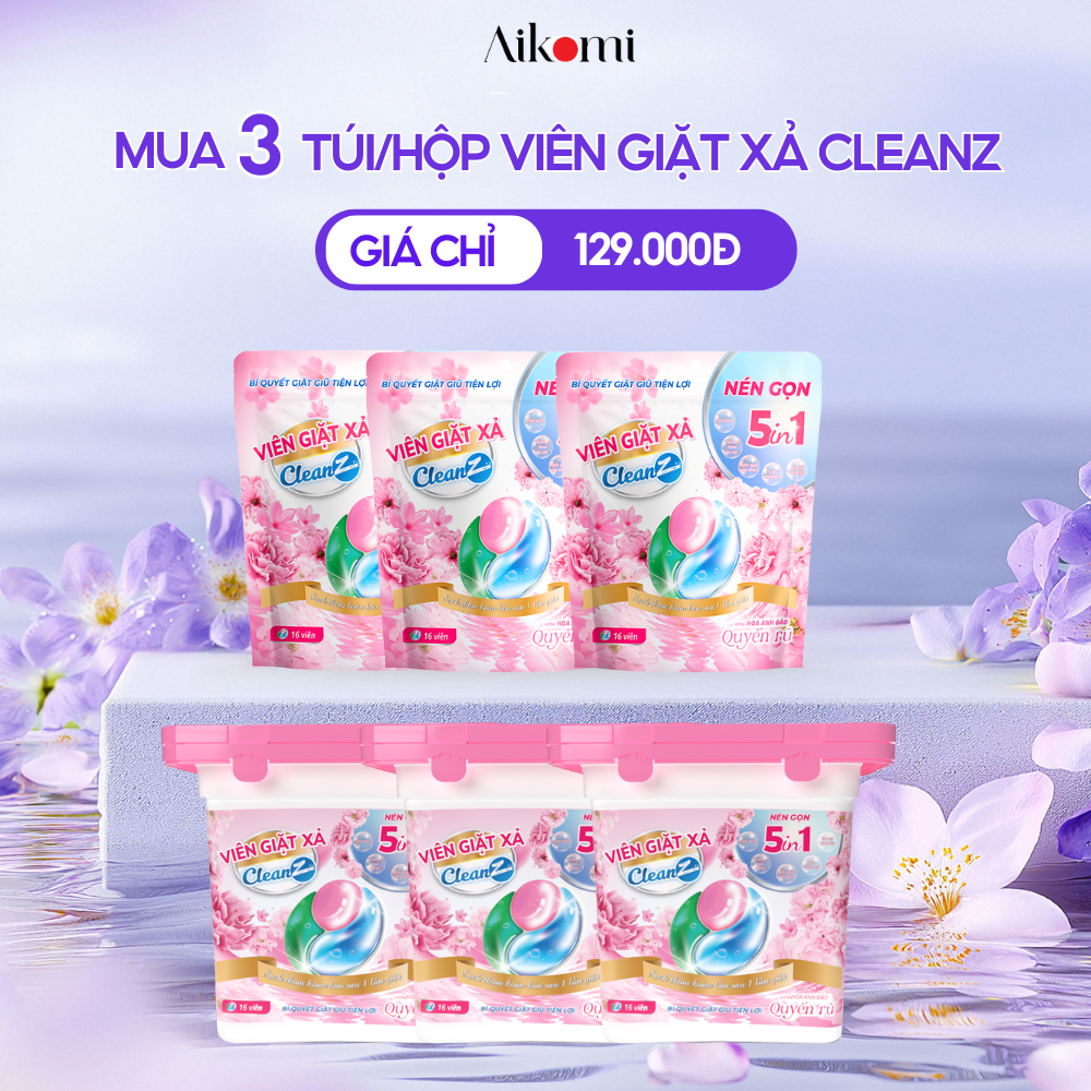Ảnh Combo 3 túi/hộp viên giặt thơm CleanZ giặt sạch diệt khuẩn tiện lợi 5 trong 1 (16 viên) Hương Hoa Đào Thơm Mát 2