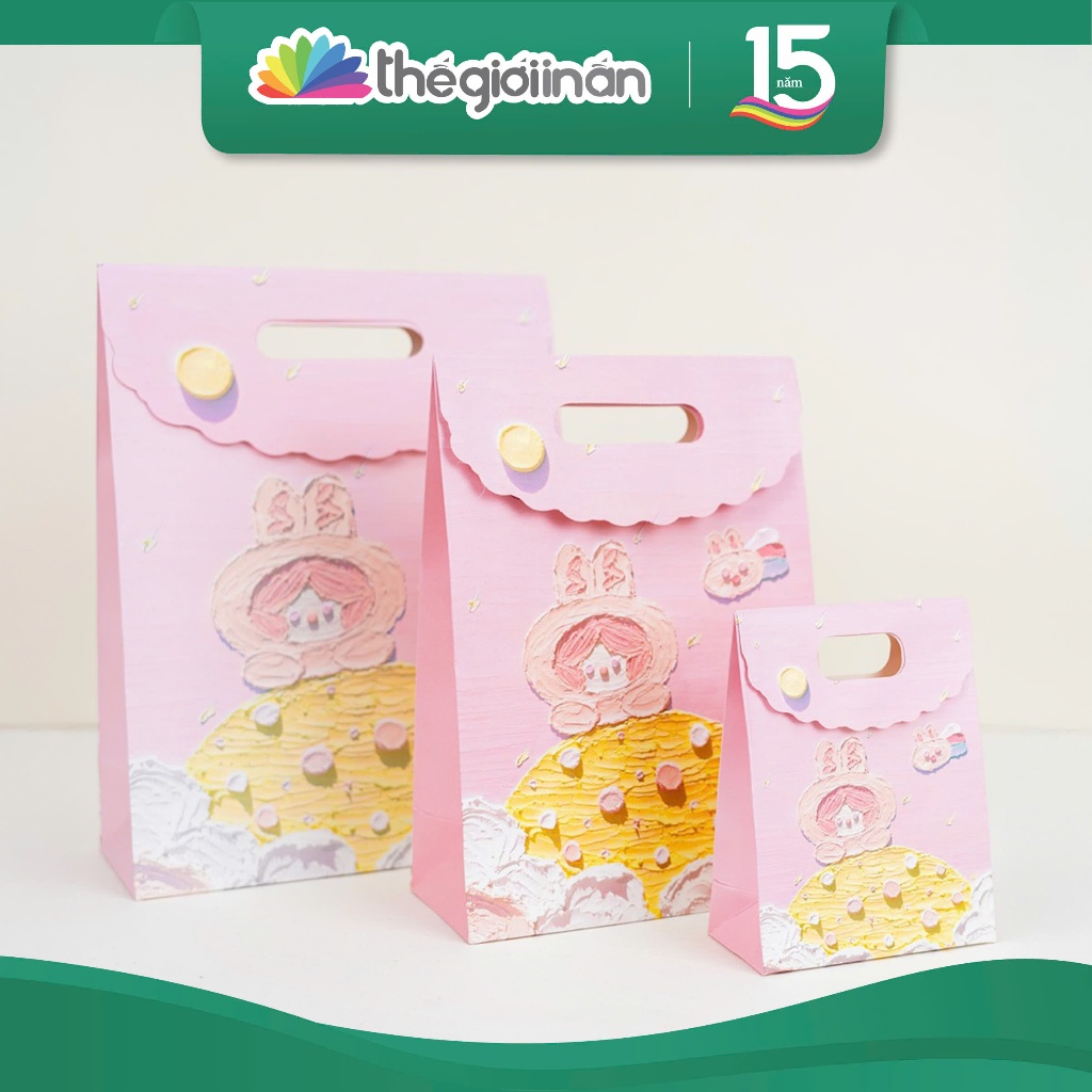 Set 5 Túi Giấy Đựng Quà Tặng Nắp Gập Hoạ Tiết 3D Dễ Thương