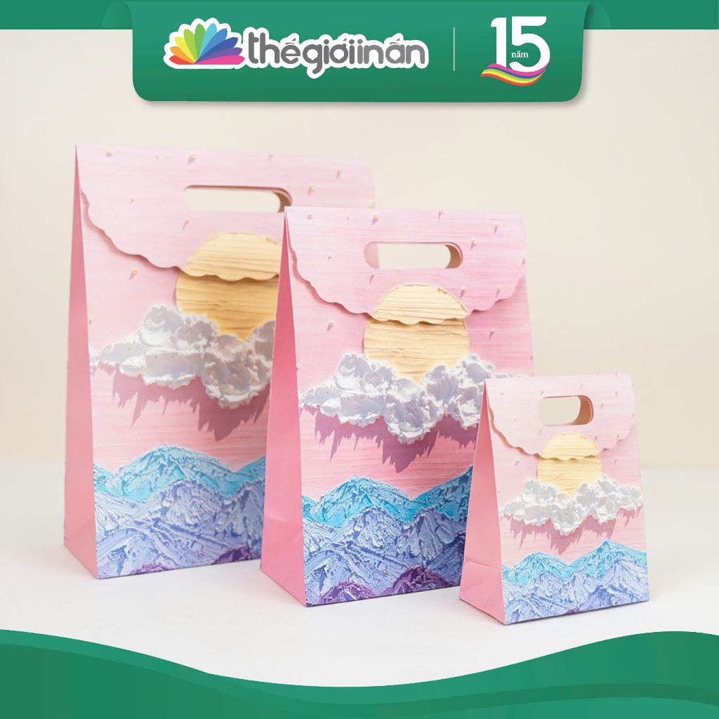 Set 5 Túi Giấy Đựng Quà Tặng Nắp Gập Hoạ Tiết 3D Dễ Thương