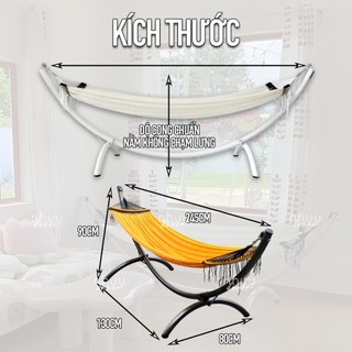 Võng bán nguyệt LOALOAHOME lắp ráp khung thép mạ kẽm sơn tĩnh điện chịu lực 300kg, lưới võng bền đẹp