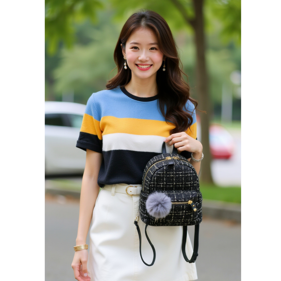 Balo Dạ Tweed 𝐒𝐚𝐦𝐩𝐭𝐲 Size 20 Mini Đi Chơi Thời Trang Nữ Phong Cách Hàn Quốc 2025