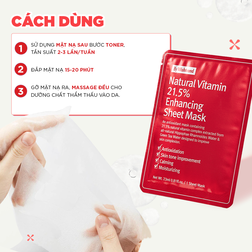 Ảnh Mặt nạ cấp ẩm, dưỡng sáng da By Wishtrend Natural Vitamin 21.5% Enhancing Sheet Mask 23ml 3