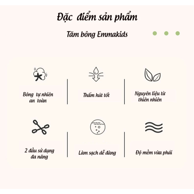 Ảnh Tăm Bông Sơ Sinh IQKAO Misuta/Emmakids TB1, Bông Tự Nhiên 2 Đầu, An Toàn Lành Tính, Vệ Sinh Tiện Lợi Cho Bé 2