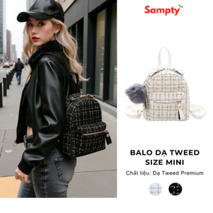 Balo Dạ Tweed 𝐒𝐚𝐦𝐩𝐭𝐲 Size 20 Mini Đi Chơi Thời Trang Nữ Phong Cách Hàn Quốc 2025