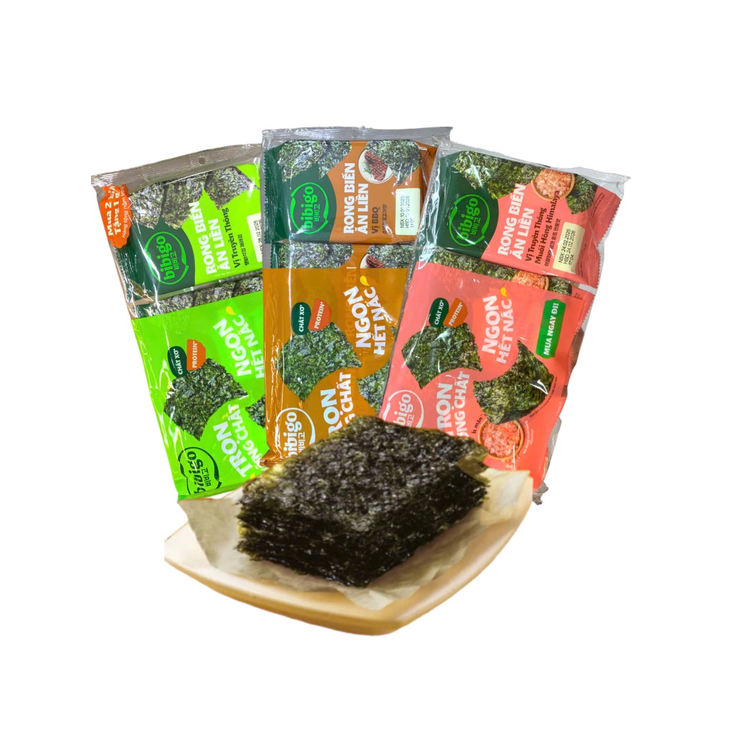 Rong biển ăn liền lốc 3 gói Bibigo CJ Hàn Quốc (vị truyền thống, BBQ ...