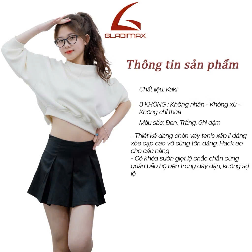 GLADIMAX Chân Váy Xếp Ly 2 Lớp Có Bảo Hộ VN152 Hack Dáng l Chất KAKI  l SHORT SKIRT 2025