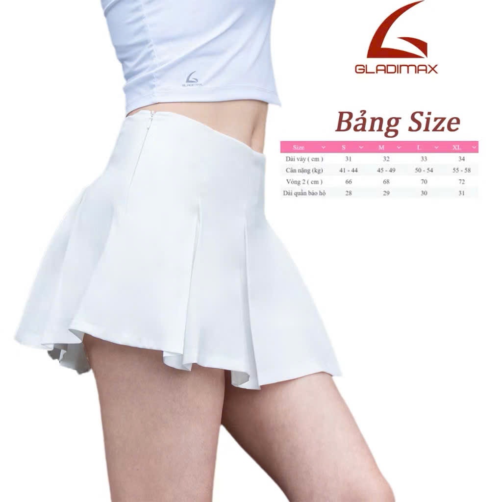 GLADIMAX Chân Váy Xếp Ly 2 Lớp Có Bảo Hộ VN152 Hack Dáng l Chất KAKI  l SHORT SKIRT 2025