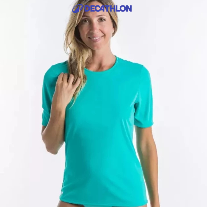 Ảnh Áo thun lướt sóng chống tia uv cho nữ xanh ngọc DECATHLON olaian mã 8731397 1
