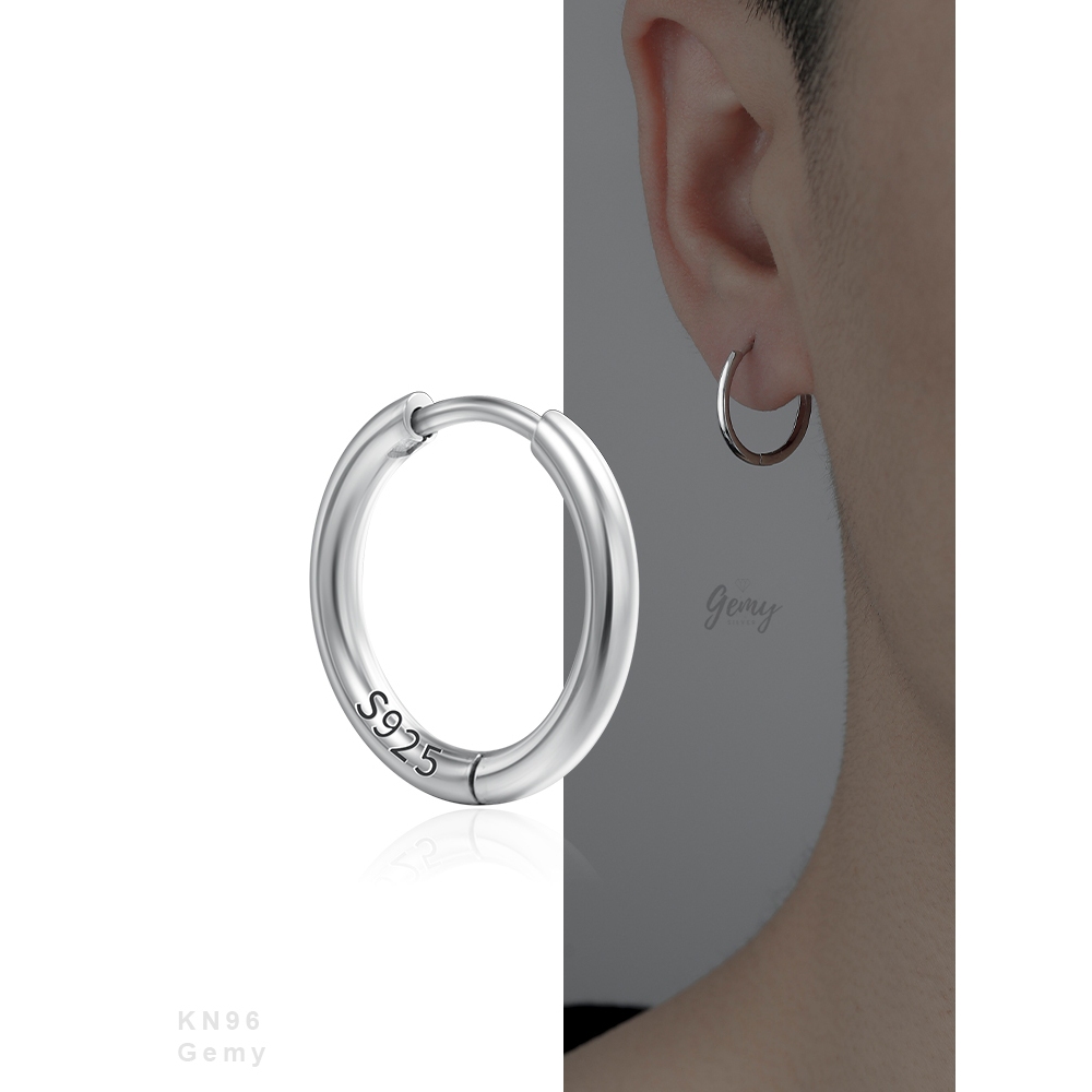 Khuyên tai nam bạc 925 tròn trơn đính đá nhiều size cá tính màu bạc (1 chiếc) KN96 KN82 | GEMY SILVER