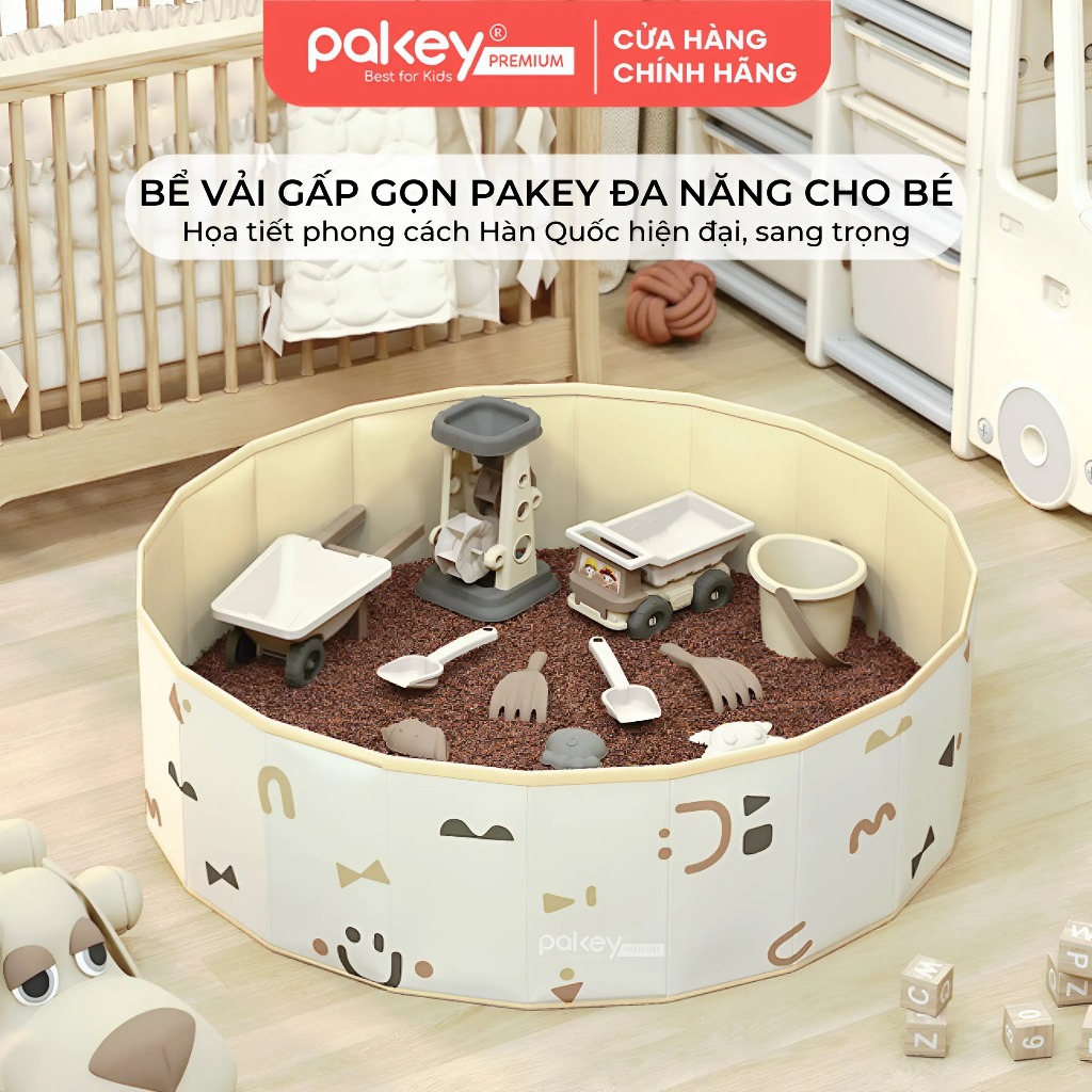 Ảnh Bể Bóng Vải PAKEY Gấp Gọn Tiện Lợi Cho Bé, Bể Chơi Cát, Hạt Muồng Họa Tiết Phong Cách Hàn Quốc Sang Trọng 1