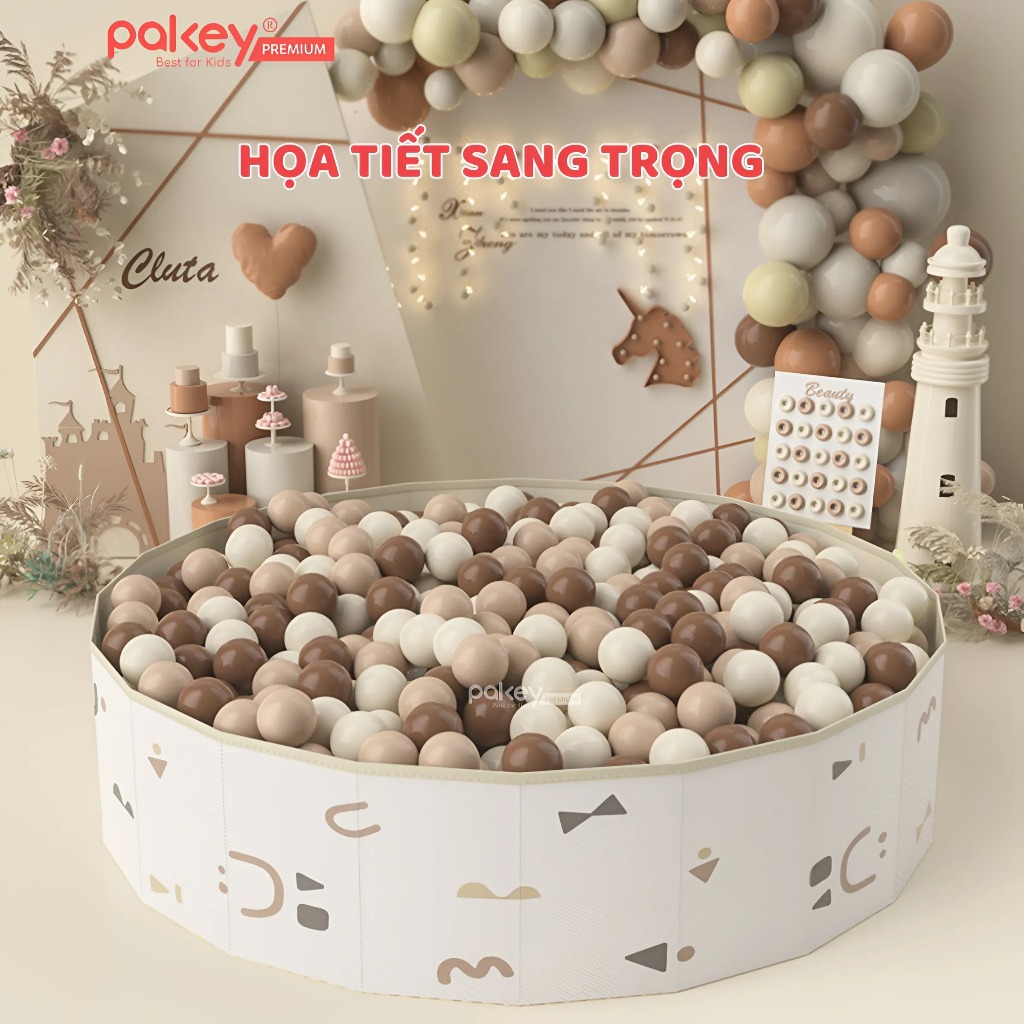 Ảnh Bể Bóng Vải PAKEY Gấp Gọn Tiện Lợi Cho Bé, Bể Chơi Cát, Hạt Muồng Họa Tiết Phong Cách Hàn Quốc Sang Trọng 2