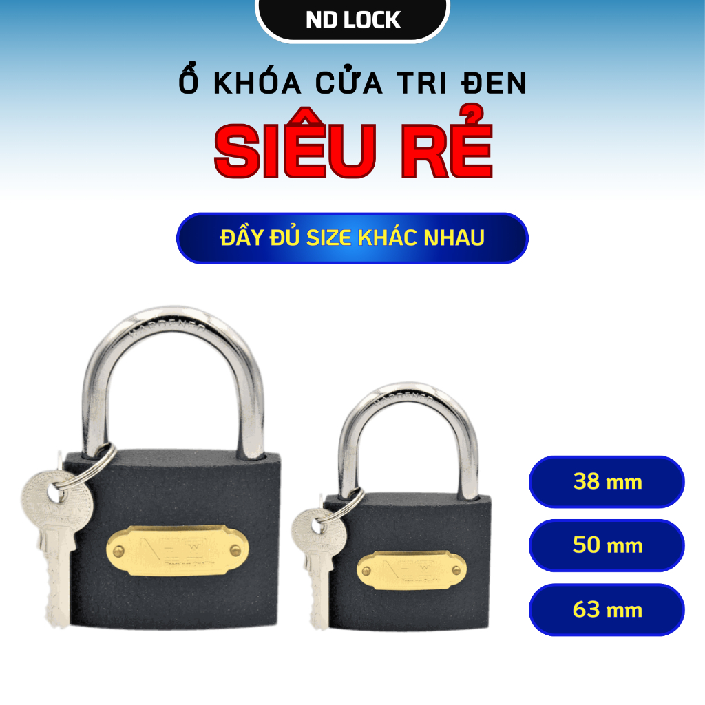 Ổ khóa màu đen giá rẻ hàng đẹp chất lượng, Khóa Cửa Ổ Khóa ĐEN Huyền Thoại Siêu Rẻ 38/50/63 (mm) kèm 3 chìa khóa