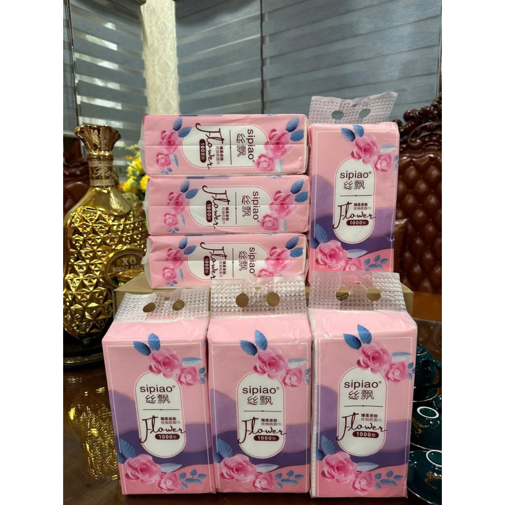 Thùng 6 Bịch Giấy Treo SIPIAO Hoa Tím 1280 Tờ Nội Địa Trung, Giấy Rút Đa Năng 4 Lớp Chính Hãng FACE MASK. STORE