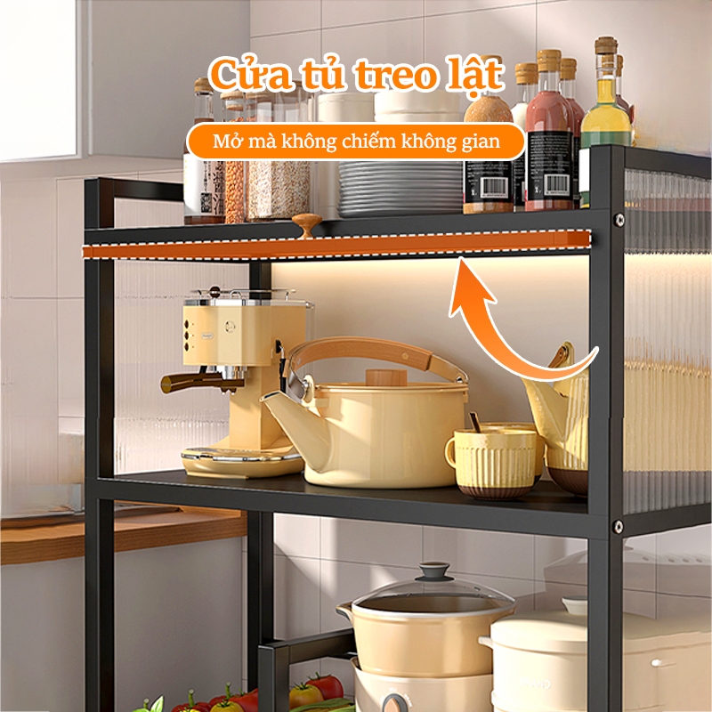 Lifinity Kệ đa năng nhà bếp 4 tầng có nắp đậy: Đựng lò vi sóng, rau củ, xoong nồi Bánh xe di động