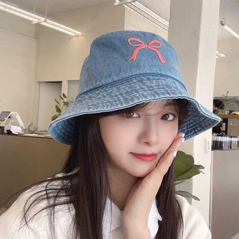 Mũ nón bucket jean đính nơ cho nữ cực xinh | Shopee Việt Nam